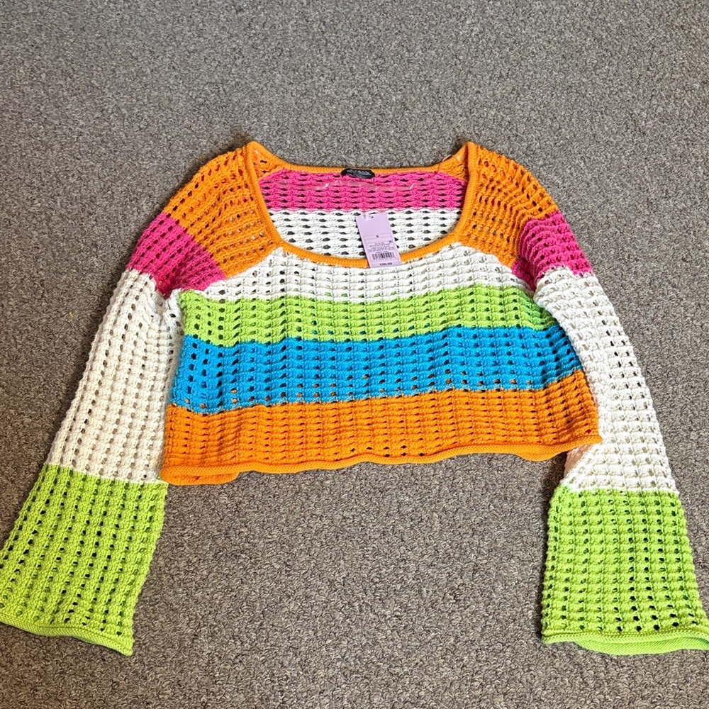Wild Fable Colorful Striped Crochet Sweater